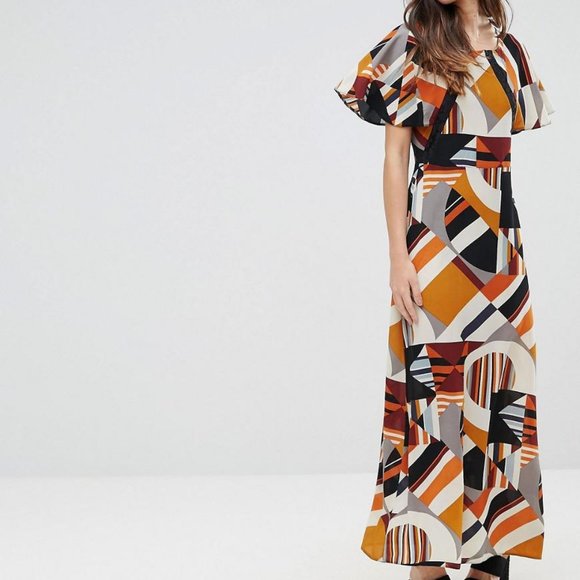 ASOS Dresses & Skirts - Liquorish Frill Sleeve Geometric Print Maxi Dress